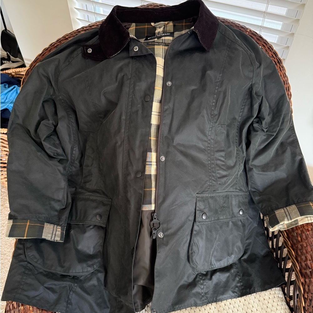 Barbour Beadnell Waxed Jacket with Black and Green Plaid Lining size 2X